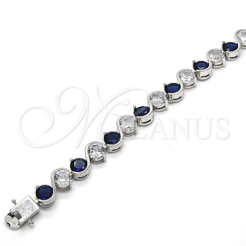 Pulsera Tennis 03.210.0068.8.08 Rodio Laminado, con Zirconia Cubica Zafiro Azul y Blanca, Pulido, Rodinado (Grosor 07 MM, 8 Pulgadas de Largo)