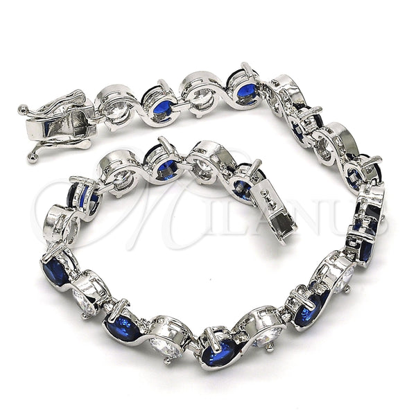 Pulsera Tennis 03.210.0068.8.08 Rodio Laminado, con Zirconia Cubica Zafiro Azul y Blanca, Pulido, Rodinado (Grosor 07 MM, 8 Pulgadas de Largo)