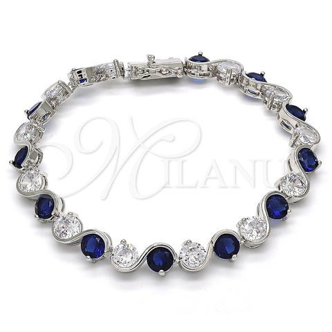 Pulsera Tennis 03.210.0068.8.08 Rodio Laminado, con Zirconia Cubica Zafiro Azul y Blanca, Pulido, Rodinado (Grosor 07 MM, 8 Pulgadas de Largo)