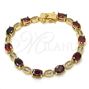 Pulsera Tennis 03.210.0069.1.08 Oro Laminado, con Granate and Blanca Zirconia Cubica, Pulido, Tono Dorado (06 MM Thickness, 8 Inches Length)