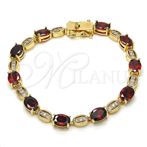 Pulsera Tennis 03.210.0069.1.08 Oro Laminado, con Granate and Blanca Zirconia Cubica, Pulido, Tono Dorado (06 MM Thickness, 8 Inches Length)