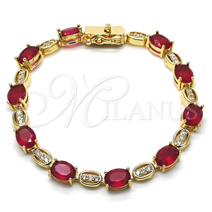 Pulsera Tennis 03.210.0069.2.08 Oro Laminado, con Rubi and Blanca Zirconia Cubica, Pulido, Tono Dorado (06 MM Thickness, 8 Inches Length)