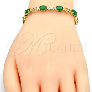 Pulsera Tennis 03.210.0069.3.08 Oro Laminado, con Verde and Blanca Zirconia Cubica, Pulido, Tono Dorado (06 MM Thickness, 8 Inches Length)