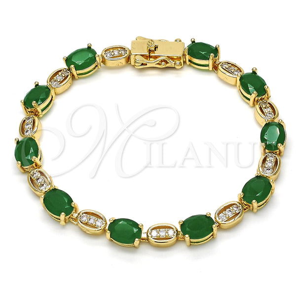 Pulsera Tennis 03.210.0069.3.08 Oro Laminado, con Verde and Blanca Zirconia Cubica, Pulido, Tono Dorado (06 MM Thickness, 8 Inches Length)