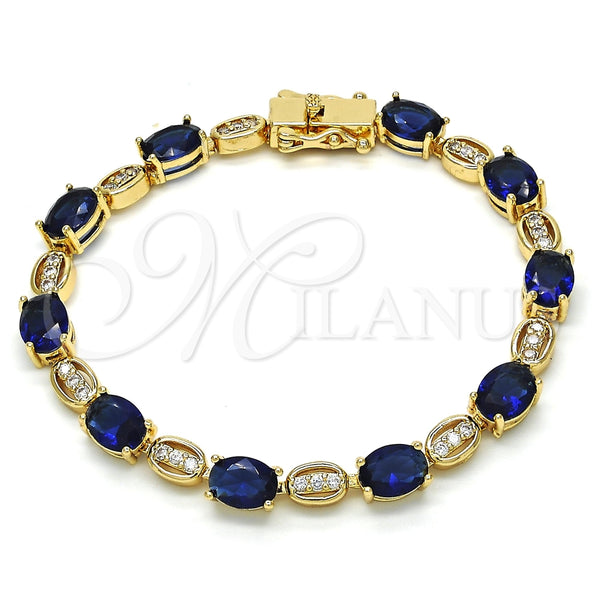 Pulsera Tennis 03.210.0069.4.08 Oro Laminado, con Zafiro Azul and Blanca Zirconia Cubica, Pulido, Tono Dorado (06 MM Thickness, 8 Inches Length)