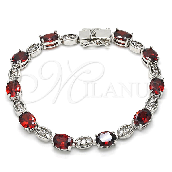 Pulsera Tennis 03.210.0069.6.08 Rodio Laminado, con Zirconia Cubica Granate y Blanca, Pulido, Rodinado (Grosor 06 MM, 8 Pulgadas de Largo)