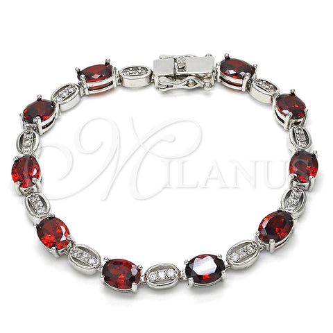 Pulsera Tennis 03.210.0069.6.08 Rodio Laminado, con Zirconia Cubica Granate y Blanca, Pulido, Rodinado (Grosor 06 MM, 8 Pulgadas de Largo)