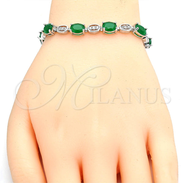 Pulsera Tennis 03.210.0069.7.08 Rodio Laminado, con Zirconia Cubica Verde y Blanca, Pulido, Rodinado (Grosor 06 MM, 8 Pulgadas de Largo)