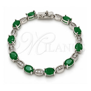 Pulsera Tennis 03.210.0069.7.08 Oro Laminado Blanco, Diseño de Cierre De Cajon, con Zirconia Cubica Verde y Blanca, Pulido, Rodinado (Grosor 06 MM, 8 Pulgadas de Largo)