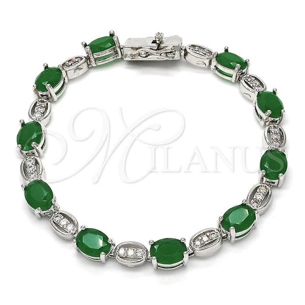 Pulsera Tennis 03.210.0069.7.08 Rodio Laminado, con Zirconia Cubica Verde y Blanca, Pulido, Rodinado (Grosor 06 MM, 8 Pulgadas de Largo)