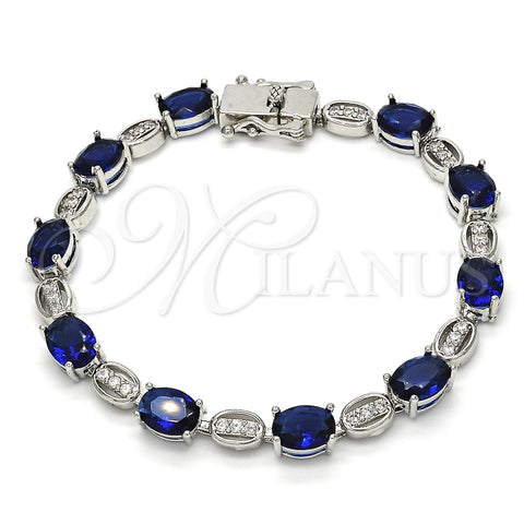 Pulsera Tennis 03.210.0069.8.08 Rodio Laminado, con Zirconia Cubica Zafiro Azul y Blanca, Pulido, Rodinado (Grosor 06 MM, 8 Pulgadas de Largo)