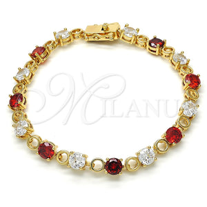 Pulsera Tennis 03.210.0070.1.08 Oro Laminado, con Granate and Blanca Zirconia Cubica, Pulido, Tono Dorado (06 MM Thickness, 8 Inches Length)