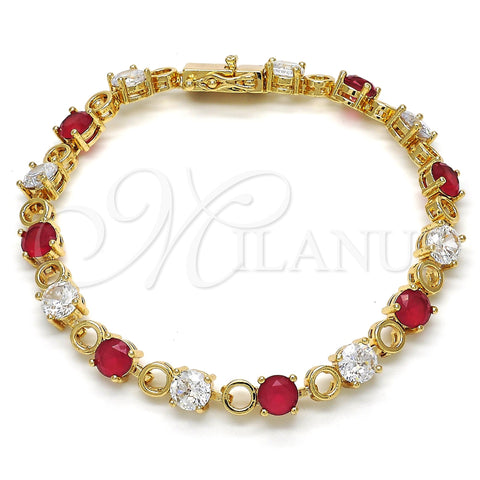 Pulsera Tennis 03.210.0070.2.08 Oro Laminado, con Rubi and Blanca Zirconia Cubica, Pulido, Tono Dorado (06 MM Thickness, 8 Inches Length)