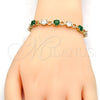 Pulsera Tennis 03.210.0070.3.08 Oro Laminado, con Verde and Blanca Zirconia Cubica, Pulido, Tono Dorado (06 MM Thickness, 8 Inches Length)