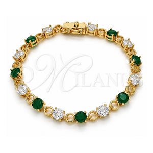Pulsera Tennis 03.210.0070.3.08 Oro Laminado, Diseño de Cierre De Cajon, con Zirconia Cubica Verde y Blanca, Pulido, Tono Dorado (Grosor 06 MM, 8 Pulgadas de Largo)