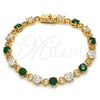 Pulsera Tennis 03.210.0070.3.08 Oro Laminado, con Verde and Blanca Zirconia Cubica, Pulido, Tono Dorado (06 MM Thickness, 8 Inches Length)