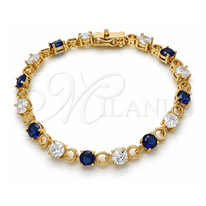 Pulsera Tennis 03.210.0070.4.08 Oro Laminado, Diseño de Cierre De Cajon, con Zirconia Cubica Zafiro Azul y Blanca, Pulido, Tono Dorado (Grosor 06 MM, 8 Pulgadas de Largo)
