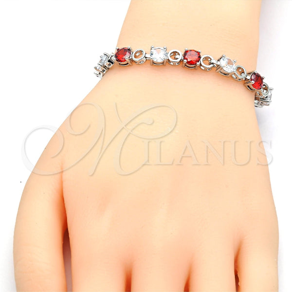 Pulsera Tennis 03.210.0070.6.08 Rodio Laminado, con Zirconia Cubica Granate y Blanca, Pulido, Rodinado (Grosor 06 MM, 8 Pulgadas de Largo)