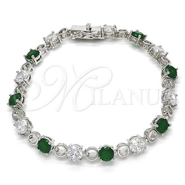 Pulsera Tennis 03.210.0070.7.08 Rodio Laminado, con Zirconia Cubica Verde y Blanca, Pulido, Rodinado (Grosor 06 MM, 8 Pulgadas de Largo)