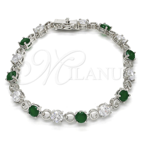 Pulsera Tennis 03.210.0070.7.08 Rodio Laminado, con Zirconia Cubica Verde y Blanca, Pulido, Rodinado (Grosor 06 MM, 8 Pulgadas de Largo)