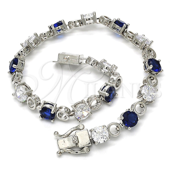 Pulsera Tennis 03.210.0070.8.08 Rodio Laminado, con Zirconia Cubica Zafiro Azul y Blanca, Pulido, Rodinado (Grosor 06 MM, 8 Pulgadas de Largo)