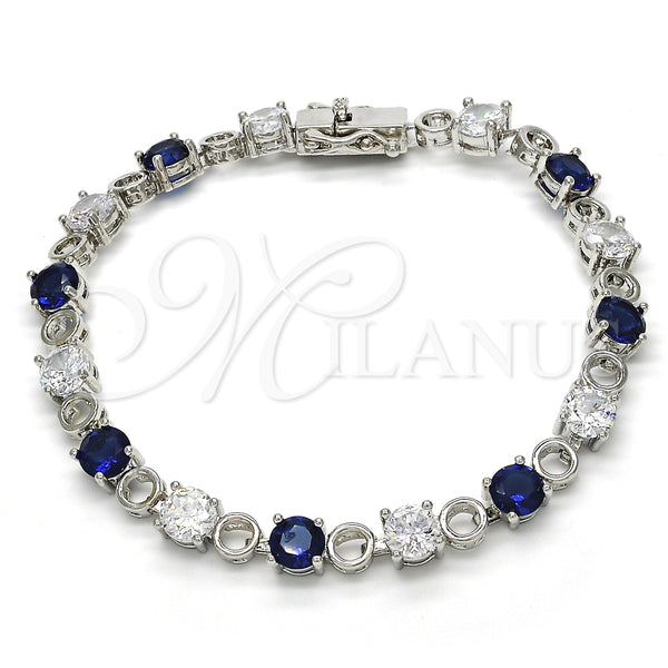Pulsera Tennis 03.210.0070.8.08 Rodio Laminado, con Zirconia Cubica Zafiro Azul y Blanca, Pulido, Rodinado (Grosor 06 MM, 8 Pulgadas de Largo)