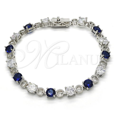 Pulsera Tennis 03.210.0070.8.08 Rodio Laminado, con Zirconia Cubica Zafiro Azul y Blanca, Pulido, Rodinado (Grosor 06 MM, 8 Pulgadas de Largo)