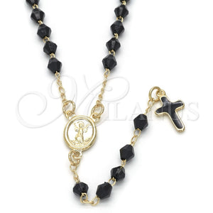 Rosario Fino 09.02.0039.18 Oro Laminado, Diseño de Divino Niño y Cruz, con Negro Azavache, Esmaltado Negro, Tono Dorado