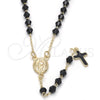 Rosario Fino 09.02.0039.1.18 Oro Laminado, Diseño de Guadalupe y Cruz, con Negro Azavache, Esmaltado Negro, Tono Dorado