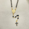 Rosario Fino 09.02.0039.2.18 Oro Laminado, Diseño de Caridad del Cobre y Cruz, con Negro Azavache, Esmaltado Negro, Tono Dorado