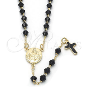 Rosario Fino 09.02.0039.2.18 Oro Laminado, Diseño de Caridad del Cobre y Cruz, con Negro Azavache, Esmaltado Negro, Tono Dorado