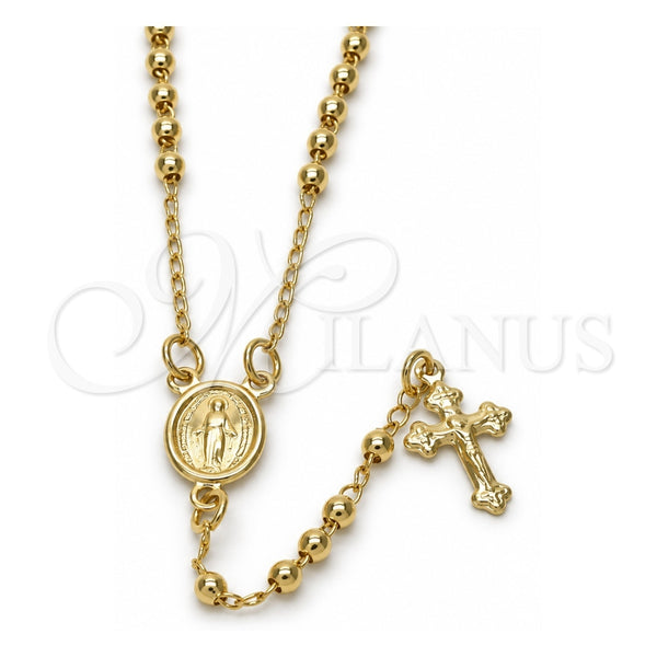 Rosario Fino 09.02.0040.1.18 Oro Laminado, Diseño de Medalla Milagrosa y Crucifijo, Pulido, Tono Dorado