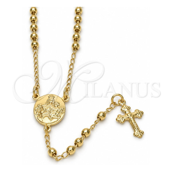Rosario Fino 09.02.0040.3.18 Oro Laminado, Diseño de Caridad del Cobre y Crucifijo, Pulido, Tono Dorado