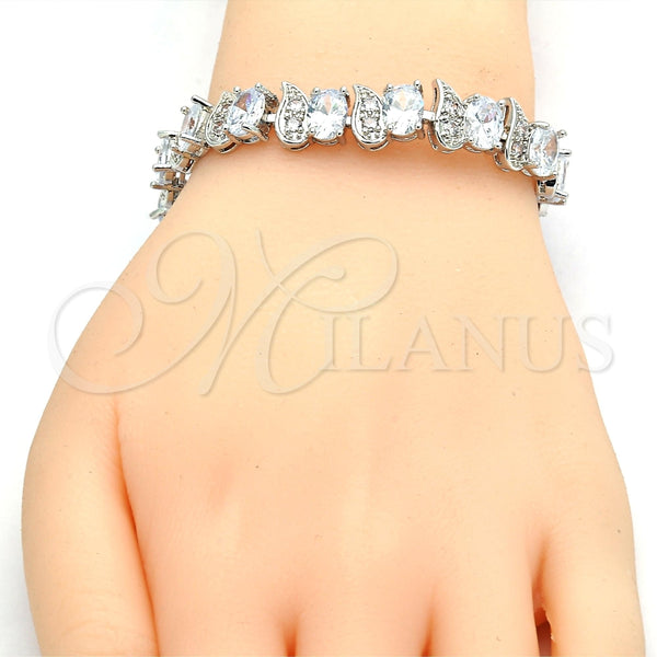 Pulsera Tennis 03.210.0071.5.08 Rodio Laminado, con Zirconia Cubica Blanca, Pulido, Rodinado (Grosor 11 MM, 8 Pulgadas de Largo)