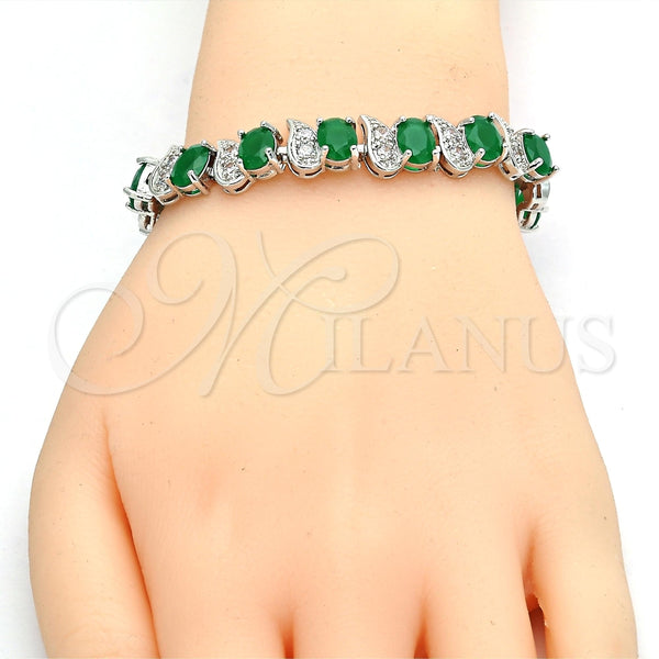 Pulsera Tennis 03.210.0071.6.08 Rodio Laminado, con Zirconia Cubica Verde y Blanca, Pulido, Rodinado (Grosor 11 MM, 8 Pulgadas de Largo)
