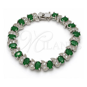 Pulsera Tennis 03.210.0071.6.08 Oro Laminado Blanco, Diseño de Cierre De Cajon, con Zirconia Cubica Verde y Blanca, Pulido, Rodinado (Grosor 11 MM, 8 Pulgadas de Largo)