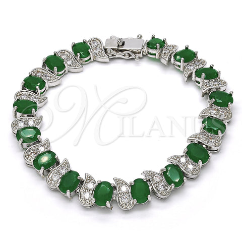 Pulsera Tennis 03.210.0071.6.08 Rodio Laminado, con Zirconia Cubica Verde y Blanca, Pulido, Rodinado (Grosor 11 MM, 8 Pulgadas de Largo)