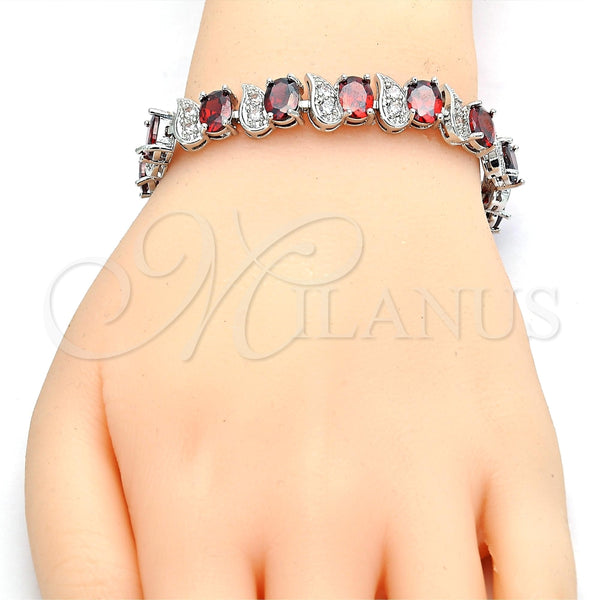 Pulsera Tennis 03.210.0071.7.08 Rodio Laminado, con Zirconia Cubica Granate y Blanca, Pulido, Rodinado (Grosor 11 MM, 8 Pulgadas de Largo)