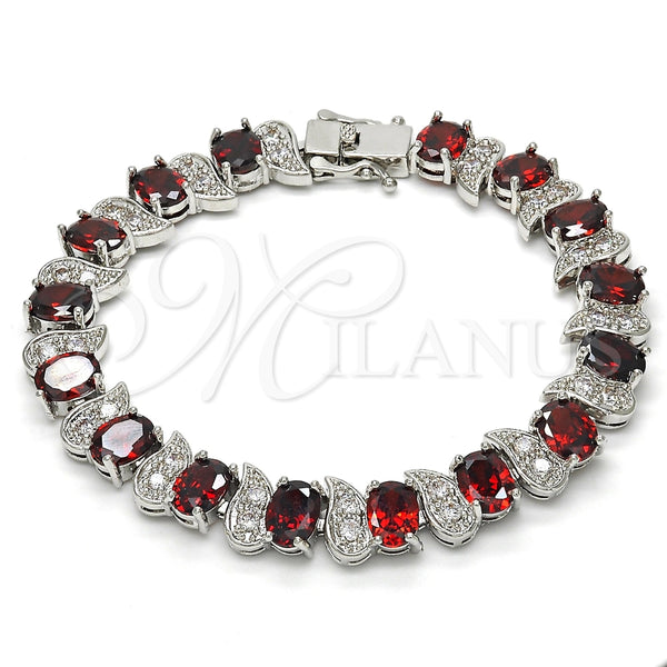 Pulsera Tennis 03.210.0071.7.08 Rodio Laminado, con Zirconia Cubica Granate y Blanca, Pulido, Rodinado (Grosor 11 MM, 8 Pulgadas de Largo)