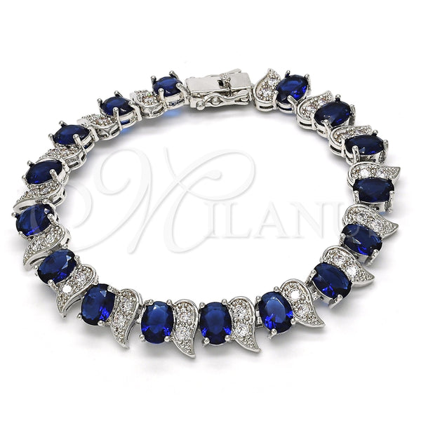 Pulsera Tennis 03.210.0071.8.08 Rodio Laminado, con Zirconia Cubica Zafiro Azul y Blanca, Pulido, Rodinado (Grosor 11 MM, 8 Pulgadas de Largo)