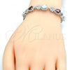 Pulsera Tennis 03.210.0072.6.08 Rodio Laminado, Diseño de Corazón y Gota, con Zirconia Cubica Granate y Blanca, Pulido, Rodinado (Grosor 09 MM, 8 Pulgadas de Largo)