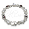 Pulsera Tennis 03.210.0072.6.08 Rodio Laminado, Diseño de Corazón y Gota, con Zirconia Cubica Granate y Blanca, Pulido, Rodinado (Grosor 09 MM, 8 Pulgadas de Largo)