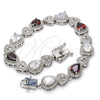 Pulsera Tennis 03.210.0072.6.08 Rodio Laminado, Diseño de Corazón y Gota, con Zirconia Cubica Granate y Blanca, Pulido, Rodinado (Grosor 09 MM, 8 Pulgadas de Largo)