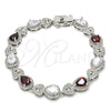Pulsera Tennis 03.210.0072.6.08 Rodio Laminado, Diseño de Corazón y Gota, con Zirconia Cubica Granate y Blanca, Pulido, Rodinado (Grosor 09 MM, 8 Pulgadas de Largo)