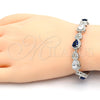 Pulsera Tennis 03.210.0072.8.08 Rodio Laminado, Diseño de Corazón y Gota, con Zirconia Cubica Zafiro Azul y Blanca, Pulido, Rodinado (Grosor 09 MM, 8 Pulgadas de Largo)