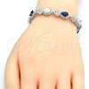 Pulsera Tennis 03.210.0072.8.08 Rodio Laminado, Diseño de Corazón y Gota, con Zirconia Cubica Zafiro Azul y Blanca, Pulido, Rodinado (Grosor 09 MM, 8 Pulgadas de Largo)