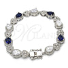 Pulsera Tennis 03.210.0072.8.08 Rodio Laminado, Diseño de Corazón y Gota, con Zirconia Cubica Zafiro Azul y Blanca, Pulido, Rodinado (Grosor 09 MM, 8 Pulgadas de Largo)