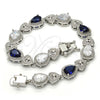 Pulsera Tennis 03.210.0072.8.08 Rodio Laminado, Diseño de Corazón y Gota, con Zirconia Cubica Zafiro Azul y Blanca, Pulido, Rodinado (Grosor 09 MM, 8 Pulgadas de Largo)