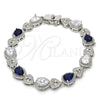 Pulsera Tennis 03.210.0072.8.08 Rodio Laminado, Diseño de Corazón y Gota, con Zirconia Cubica Zafiro Azul y Blanca, Pulido, Rodinado (Grosor 09 MM, 8 Pulgadas de Largo)