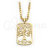 Collares con Dije 04.09.0165.18 Oro Laminado, Diseño de Ãrbol, Pulido, Tono Dorado (Grosor 02 MM, 18 Pulgadas de Largo)